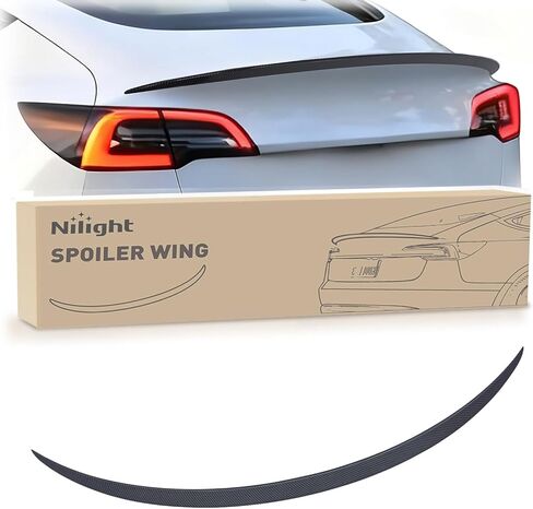 Nilight Spoiler Fit for Tesla Model 3 2017-2023 Spoilers for Cars Rear Spoiler Wing Sporty Appearance Rear Trunk Lip Exterior Accessories No-Drill Installation ABS Carbon Fiber Pattern, Glossy Black in Kuwait