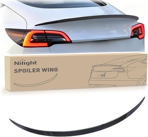 Nilight Spoiler Fit for Tesla Model 3 2017-2023 Spoilers for Cars Rear Spoiler Wing Sporty Appearance Rear Trunk Lip Exterior Accessories No-Drill Installation ABS Carbon Fiber Pattern, Glossy Black in Kuwait