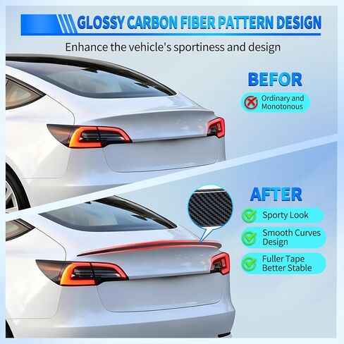Nilight Spoiler Fit for Tesla Model 3 2017-2023 Spoilers for Cars Rear Spoiler Wing Sporty Appearance Rear Trunk Lip Exterior Accessories No-Drill Installation ABS Carbon Fiber Pattern, Glossy Black in Kuwait