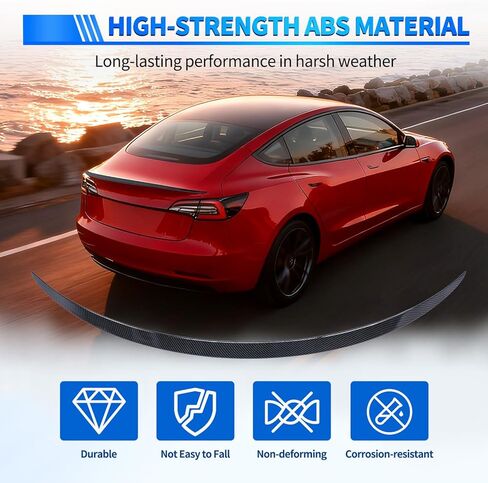 Nilight Spoiler Fit for Tesla Model 3 2017-2023 Spoilers for Cars Rear Spoiler Wing Sporty Appearance Rear Trunk Lip Exterior Accessories No-Drill Installation ABS Carbon Fiber Pattern, Glossy Black in Kuwait