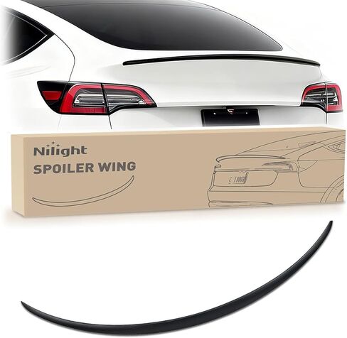 Nilight Spoiler Fit for Tesla Model 3 2017-2023 Spoilers for Cars Rear Spoiler Wing Sporty Appearance Rear Trunk Lip Exterior Accessories No-Drill Installation ABS Carbon Fiber Pattern, Glossy Black in Kuwait