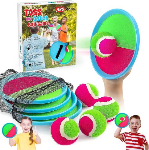 Kids Toys Toss and Catch Ball Game Set, Classic Outdoor Games with 4 Paddles 4 Balls and 1 Storage Bag, Beach Games, Yard Games, Kids Birthday Gift for 3 4 5 6 7 8 9 10 Year Old Boys Girls in Saudi Arabia