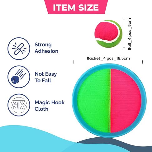 Kids Toys Toss and Catch Ball Game Set, Classic Outdoor Games with 4 Paddles 4 Balls and 1 Storage Bag, Beach Games, Yard Games, Kids Birthday Gift for 3 4 5 6 7 8 9 10 Year Old Boys Girls in Saudi Arabia