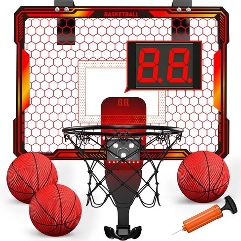 HYES Mini Basketball Hoop داخلي، كرة سلة فوق الباب مع 7 إضاءة LED/لوحة النتائج/3 أوضاع/حافة قابلة للطي، لعبة كرة السلة الجدارية، هدايا ديكور رياضية للأطفال البالغين لغرفة النوم/المكتب (أزرق) in Kuwait