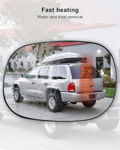 Left Side Mirror Glass Fit for Dodge Ram 1500 2500 3500 1998-2003, Compatible with Durango 1998-2004, Replace 5019893AA CH1324111, Rear View Mirrors Glass with Power Heated, Driver Side Mirror in Kuwait