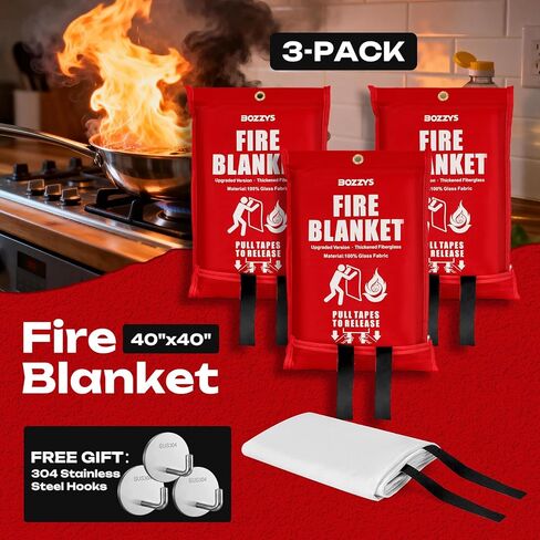 Fire Blanket 3-Pack | Fiberglass Prepared Fire Suppression | 40"x40" Fire Blankets Emergency for Home and Kitchen in Saudi Arabia