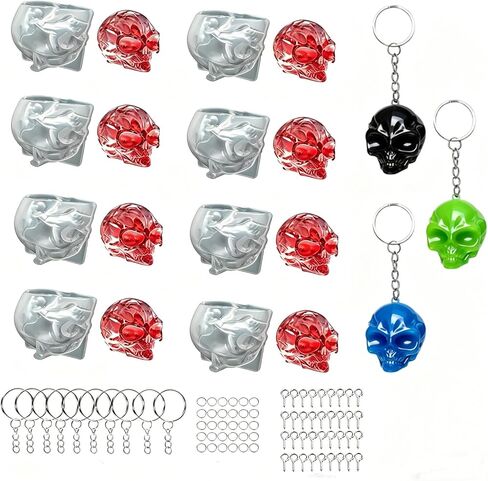 8Pcs 3D Aliens Resin Mold Head Skull Silicone Molds for Resin Epoxy Casting Molds with Keychain Rings,for DIY Halloween Charms,Gothic Pendants in Saudi Arabia
