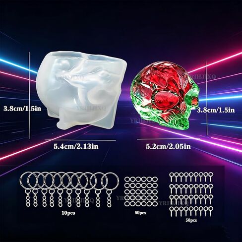 8Pcs 3D Aliens Resin Mold Head Skull Silicone Molds for Resin Epoxy Casting Molds with Keychain Rings,for DIY Halloween Charms,Gothic Pendants in Saudi Arabia