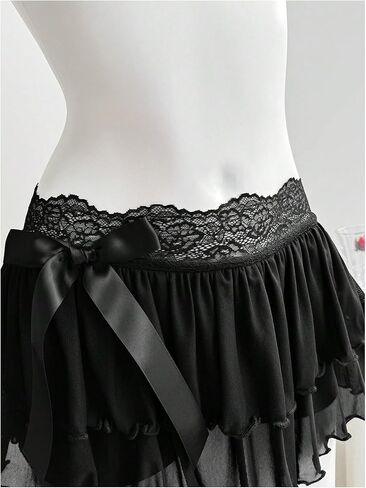 SOLY HUX Women's Y2k Lace Ruffle Mini Skirt Bow Elastic Low Rise Layered A Line Skirts Party Going Out Outfits in Saudi Arabia