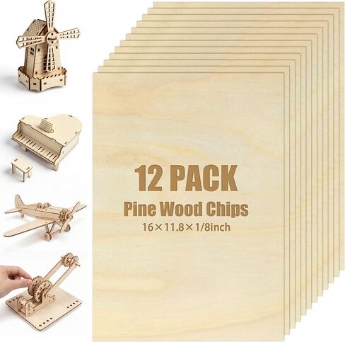 12 Pcs Basswood Sheets for Crafts, 12 x 16 x 1/8 Inch Unfinished Wood Boards, 3mm Plywood Sheets Unfinished Bass Wood-Boards for Laser Cutting, Arts and Crafts, Painting, Pyrography, Wood Engraving in Saudi Arabia