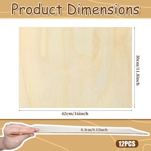 12 Pcs Basswood Sheets for Crafts, 12 x 16 x 1/8 Inch Unfinished Wood Boards, 3mm Plywood Sheets Unfinished Bass Wood-Boards for Laser Cutting, Arts and Crafts, Painting, Pyrography, Wood Engraving in Saudi Arabia