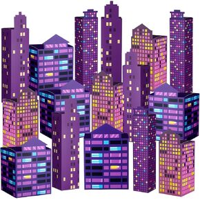 ReliThick 24 Pcs Kpop Party Decorations 3D Cardboard Purple Skyscraper Backdrop Stands Candy Treat Gifts Box for Birthday Prom Music Korean Fan Event Kpop Party Favors Supplies Decor in Saudi Arabia