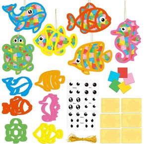 AUGTHEEP 24 Sets Summer Under The Sea Craft Kits Ocean Sea Animal Tissue Paper Craft Fish Suncatchers Crafts Suncatchers Decoration Classroom Art Ornament (Summer) in Saudi Arabia