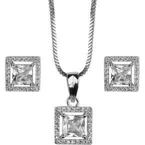 Jewelry Luxury Pendant Gift Set for Women | Pendant with 2 Earrings, Option in 10 Design with Gold Silver Princess Cut Round Heart and Oval (Silver, Heart) One Size Multi in Saudi Arabia