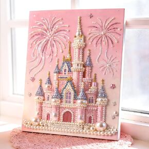 2026 New DIY Castle Beaded Art Kit - Castle Pearl Painting Kit, Plastic Pearl Art Craft for Adults and Beginners, Home Wall Decor, Valentine's Day Gift in Kuwait