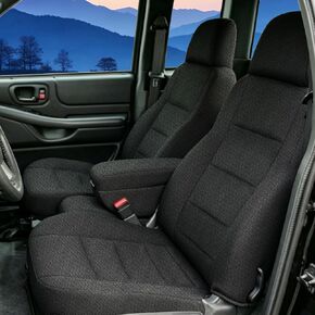 أغطية مقاعد لسيارة Chevy S10 1998-2003 مقعد أمامي مقسم 60/40 مع مركز فتح ومساند رأس مصبوبة من نسيج إسفنجي مركب - أسود in Kuwait