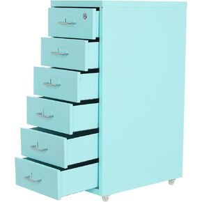 6 Drawer Metal File Cabinet with Lock, Modern Steel Vertical File Organizer Box with Wheels, Heavy Duty File Storage for Office Study Dresser and More to Store Stamps (Blue) in Saudi Arabia