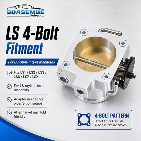 92MM Fuel Injection Throttle Body for GM Gen III LS1 LS2 LS3 LS6 LS7 SX LS LSX Intake Manifold with TPS Throttle Position Sensors 4 Bolt Aluminum - Drive by Wire (Silver) in Saudi Arabia