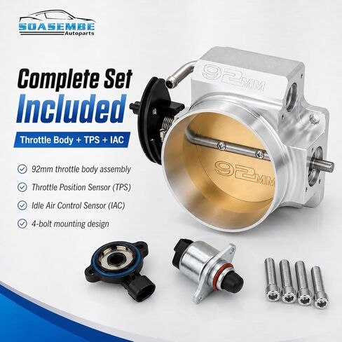 92MM Fuel Injection Throttle Body for GM Gen III LS1 LS2 LS3 LS6 LS7 SX LS LSX Intake Manifold with TPS Throttle Position Sensors 4 Bolt Aluminum - Drive by Wire (Silver) in Saudi Arabia