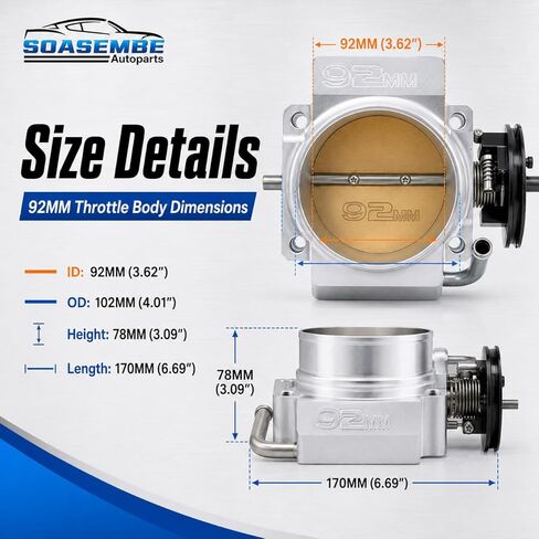 92MM Fuel Injection Throttle Body for GM Gen III LS1 LS2 LS3 LS6 LS7 SX LS LSX Intake Manifold with TPS Throttle Position Sensors 4 Bolt Aluminum - Drive by Wire (Silver) in Saudi Arabia