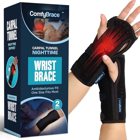 ComfyBrace 2 PACK Nighttime Pain Relief Wrist Brace for Carpal Tunnel, Tendonitis, Arthritis | Fits & Soothes Aches in Both Hands | Palm Cushion Beads for Hot Spots | Breathable Fabric | Right and left hand brace and wrist support for sleeping, tendonitis in Kuwait