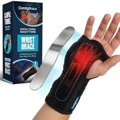 ComfyBrace Night Wrist Sleep Support Brace- Fits Both Hands - Cushioned to Help With Carpal Tunnel and Relieve and Treat Wrist Pain, (Pack of 2) in Saudi Arabia