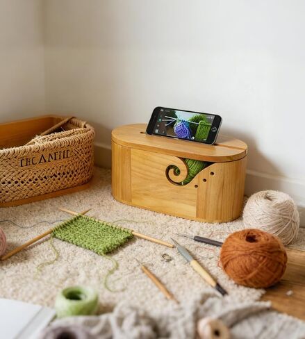 Large Oval Wooden Yarn Bowl for crocheting,Handmade Yarn Holder Storage for Knitting,Anti-tangle crochet organizer Set with Knitting Accessories,Gifts for Crocheters Knitters Mothers Christmas in Saudi Arabia