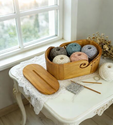 Large Oval Wooden Yarn Bowl for crocheting,Handmade Yarn Holder Storage for Knitting,Anti-tangle crochet organizer Set with Knitting Accessories,Gifts for Crocheters Knitters Mothers Christmas in Saudi Arabia