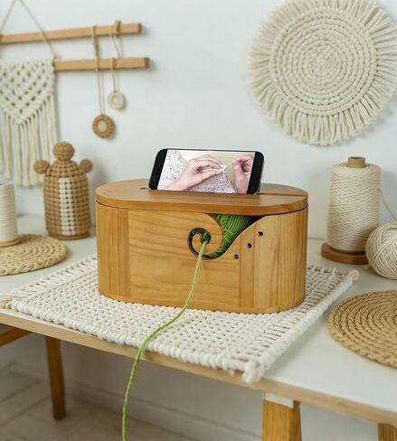Large Oval Wooden Yarn Bowl for crocheting,Handmade Yarn Holder Storage for Knitting,Anti-tangle crochet organizer Set with Knitting Accessories,Gifts for Crocheters Knitters Mothers Christmas in Saudi Arabia