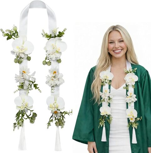 Suncalla Flower Graduation Leis 2026 Hawaiian Leis مع شرابة للنساء كبار الاستوائية فالاينوبسيس أوركيد وزنبق تهنئة التخرج لفئة 2026 Grad Luau Party Grad ديكورات in Kuwait