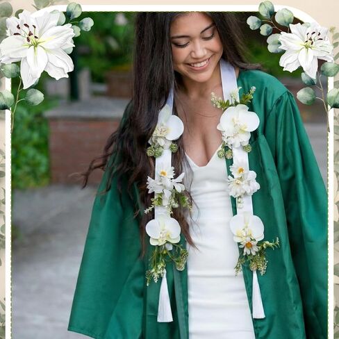 Suncalla Flower Graduation Leis 2026 Hawaiian Leis مع شرابة للنساء كبار الاستوائية فالاينوبسيس أوركيد وزنبق تهنئة التخرج لفئة 2026 Grad Luau Party Grad ديكورات in Kuwait