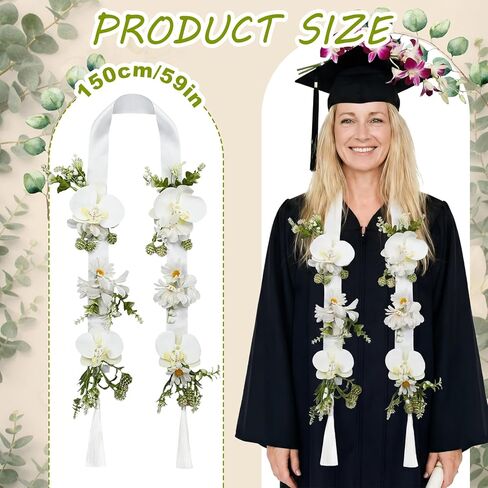 Suncalla Flower Graduation Leis 2026 Hawaiian Leis مع شرابة للنساء كبار الاستوائية فالاينوبسيس أوركيد وزنبق تهنئة التخرج لفئة 2026 Grad Luau Party Grad ديكورات in Kuwait