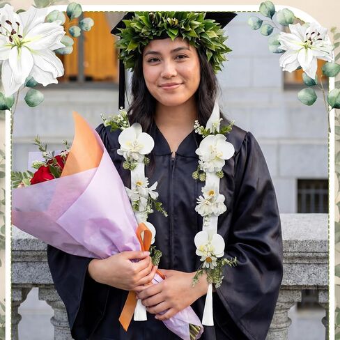 Suncalla Flower Graduation Leis 2026 Hawaiian Leis مع شرابة للنساء كبار الاستوائية فالاينوبسيس أوركيد وزنبق تهنئة التخرج لفئة 2026 Grad Luau Party Grad ديكورات in Kuwait