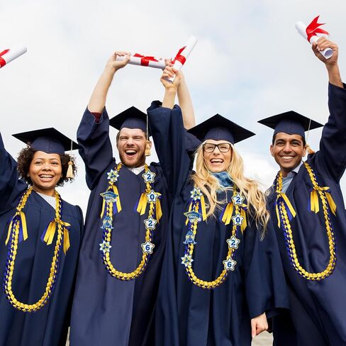 Graduation Leis 2026، Graduation Money Lei 2026 مع 8 رقع لامعة مصنوعة يدويًا من شريط مضفر مصنوع يدويًا لتزيين حفلات التخرج وعناصر أفكار (أزرق وذهبي) in Kuwait