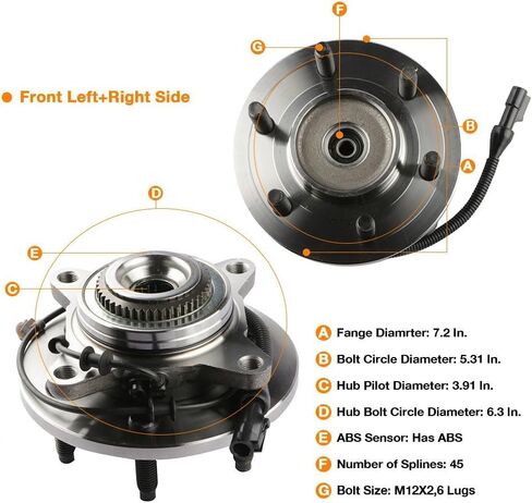 MOSTPLUS Wheel Bearing Hub Front Wheel Hub and Bearing Assembly 515079x2 Compatible for Ford F-150, Lincoln Mark LT 4WD 4x4 with ABS 6 Lug (Set of 2) in Kuwait