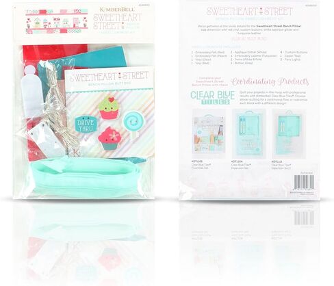 Kimberbell Sweetheart Street Embellishment Kit – Coordinating Supplies for 16" x 38" Valentine Bench Pillow – Includes Buttons, Vinyl, and Decorative Details for 5x7 Hoop Embroidery in Kuwait
