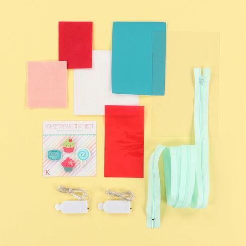 Kimberbell Sweetheart Street Embellishment Kit – Coordinating Supplies for 16" x 38" Valentine Bench Pillow – Includes Buttons, Vinyl, and Decorative Details for 5x7 Hoop Embroidery in Kuwait