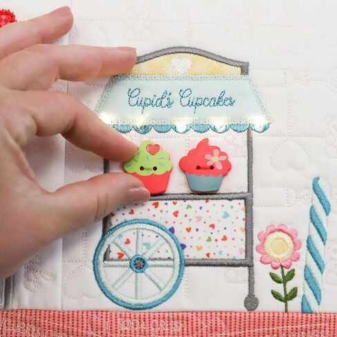 Kimberbell Sweetheart Street Embellishment Kit – Coordinating Supplies for 16" x 38" Valentine Bench Pillow – Includes Buttons, Vinyl, and Decorative Details for 5x7 Hoop Embroidery in Kuwait
