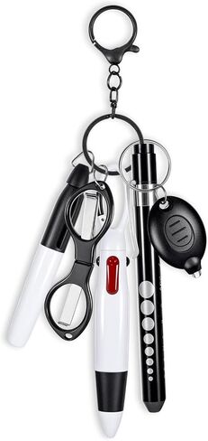 6 Pcs Nurse Pen Set Includes Retractable Ballpoint Pen, Permanent Marker, Penlight, LED Flashlight Keychain, Foldable Scissors, Keychain Clip for Nurse Badge Accessories (Black) in Kuwait