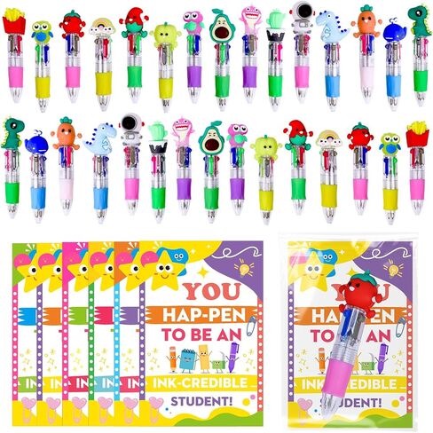 30 Sets End of Year Student Gifts from Teacher, 4-In-1 Multicolor Retractable Ballpoint Pens with Cards, Bulk Graduation Last Day of School Gifts for Kids, Kindergarten & Preschool from Teacher in Saudi Arabia