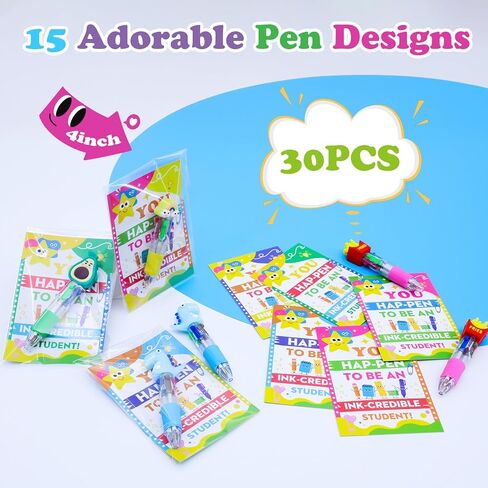 30 Sets End of Year Student Gifts from Teacher, 4-In-1 Multicolor Retractable Ballpoint Pens with Cards, Bulk Graduation Last Day of School Gifts for Kids, Kindergarten & Preschool from Teacher in Saudi Arabia