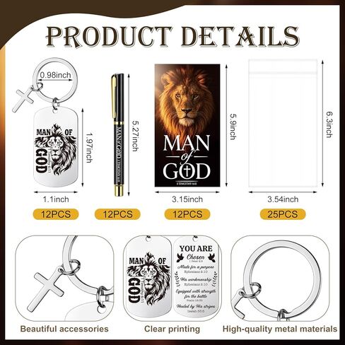 Gueevin 12 Sets Man of God Christian Gifts for Fathers Day Bulk, Bible Verse Keychain Pen and Card Religious Gift Set for Men Dad Pastor Church in Kuwait