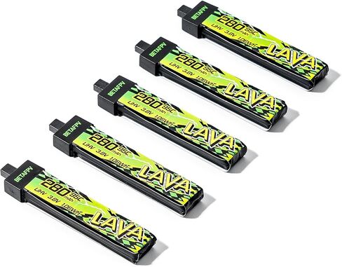 بطارية BETAFPV 5pcs Lava II 280mAh 1S 3.8V 95C LiHV مع موصل BT2.0، متوافقة مع 1S Tiny Whoop Drone Quadcopter مثل Cetus FPV Kit، Air65، Meteor65 Pro 1S بدون طيار in Kuwait