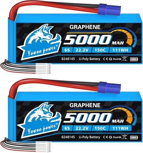 Yowoo 2 Packs 6S 22.2V 5000mAh 150C Graphene LiPo Battery with EC5 Connector Soft Case for RC Car Truck Airplane Helicopter Quadcopter Boat and DJI Model in Saudi Arabia