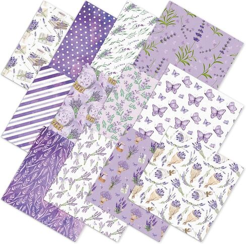 JarThenaAMCS 12Pcs Lavender Cotton Fabric Bundles Fat Quarters Purple White Flower Butterfly Quilting Patchwork for Spring DIY Sewing Craft Decor, 18 x 22 Inch in Kuwait