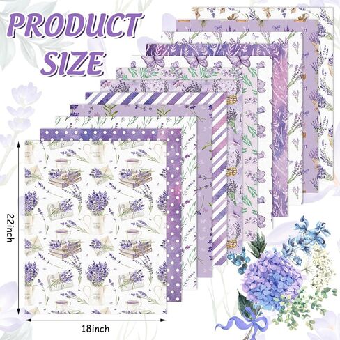 JarThenaAMCS 12Pcs Lavender Cotton Fabric Bundles Fat Quarters Purple White Flower Butterfly Quilting Patchwork for Spring DIY Sewing Craft Decor, 18 x 22 Inch in Kuwait