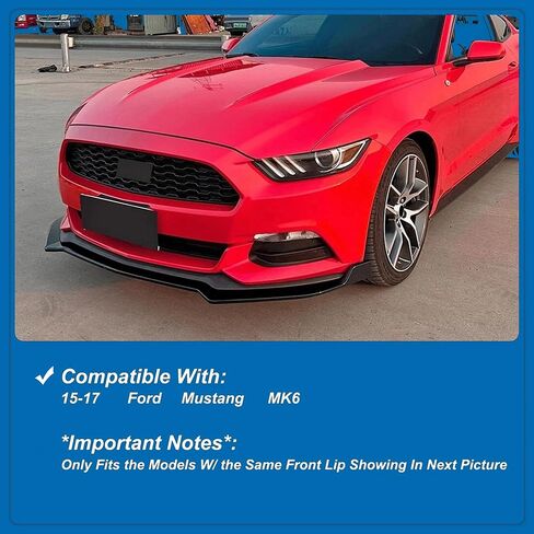 شفة المصد الأمامي من VLAND متوافقة مع 2015-2017 Ford Mustang Air Dam Chin Splitter Spoiler Guard مع نمط الأداء، ABS أسود لامع (IKON V2) 3 قطع in Kuwait