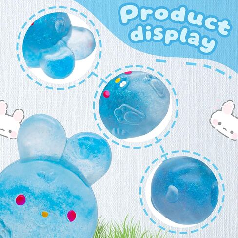 Stress Relief Blue Glitter Bunny Squeeze Toy - Jelly Hops Sensory Squishy Fidget Toy, Anxiety Calming Soft Jelly Ball for Kids & Adults, ADHD Autism in Saudi Arabia