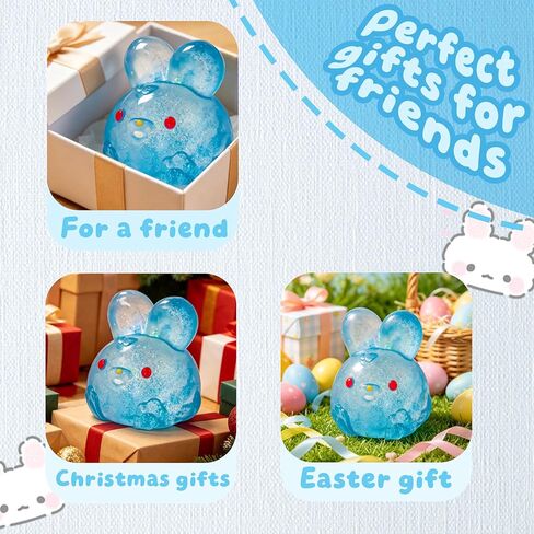 Stress Relief Blue Glitter Bunny Squeeze Toy - Jelly Hops Sensory Squishy Fidget Toy, Anxiety Calming Soft Jelly Ball for Kids & Adults, ADHD Autism in Saudi Arabia