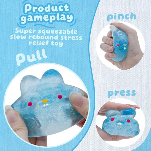 Stress Relief Blue Glitter Bunny Squeeze Toy - Jelly Hops Sensory Squishy Fidget Toy, Anxiety Calming Soft Jelly Ball for Kids & Adults, ADHD Autism in Saudi Arabia